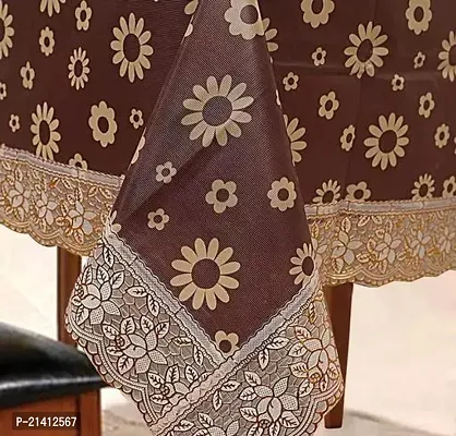 Premium Quality Table Cover Medium Size 2 To 4 Seater (40 Inch X 60 Inch) 3D Self Design Printed Table Cover (Plastic) Brown Flower-thumb0