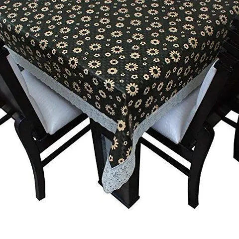 Stylish Fancy Pvc Waterproof Dining Table Cover For 4 Seater Bold Abstract Print And Rectangular Protector Size 52 X 76 Inches Beige And Black vol2