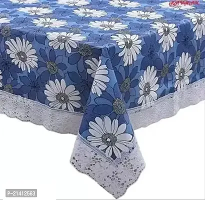 Premium Quality Table Cover Medium Size 2 To 4 Seater (40 Inch X 60 Inch) 3D Self Design Printed Table Cover (Plastic) Blue Flower-thumb0