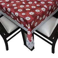 Premium Quality Table Cover Medium Size 2 To 4 Seater (40 Inch X 60 Inch) 3D Self Design Printed Table Cover (Plastic) Red Flower-thumb2