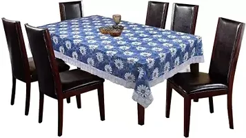 Premium Quality Table Cover Medium Size 2 To 4 Seater (40 Inch X 60 Inch) 3D Self Design Printed Table Cover (Plastic) Blue Flower-thumb1