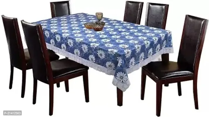 Premium Quality Table Cover Medium Size 2 To 4 Seater (40 Inch X 60 Inch) 3D Self Design Printed Table Cover (Plastic) Blue Flower-thumb2