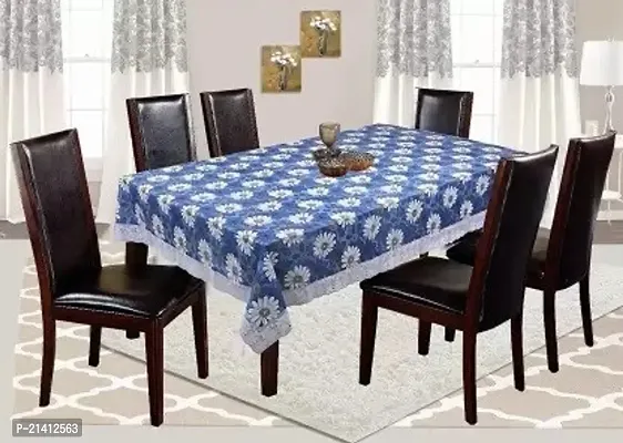 Premium Quality Table Cover Medium Size 2 To 4 Seater (40 Inch X 60 Inch) 3D Self Design Printed Table Cover (Plastic) Blue Flower-thumb3