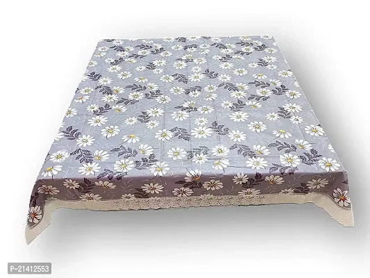 Premium Quality Table Cover Medium Size 2 To 4 Seater (40 Inch X 60 Inch) 3D Self Design Printed Table Cover (Plastic) L.Blue Flower-thumb2