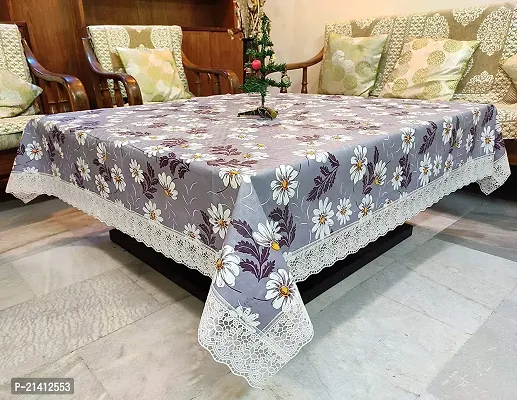 Premium Quality Table Cover Medium Size 2 To 4 Seater (40 Inch X 60 Inch) 3D Self Design Printed Table Cover (Plastic) L.Blue Flower-thumb3