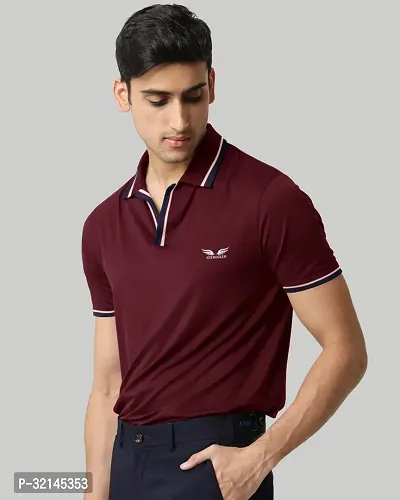 Reliable Red Polyester Blend Solid Polo T-Shirt For Men-thumb2