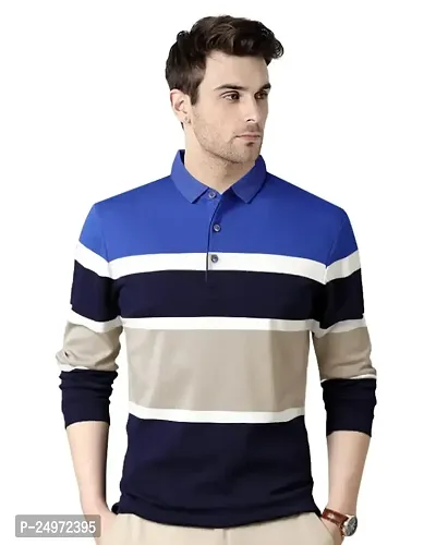 EYEBOGLER Men's Trendy Polo Neck Full Sleeves Regular Fit Colorblocked T-Shirt