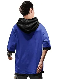 EYEBOGLER Men's Trendy Hooded Neck Half Sleeves Solid T-Shirt-thumb1