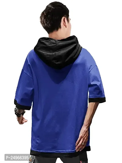 EYEBOGLER Men's Trendy Hooded Neck Half Sleeves Solid T-Shirt-thumb2