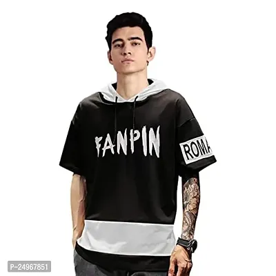 EYEBOGLER Men's Trendy Half Sleeves Hooded Neck Printed T-Shirt-thumb0