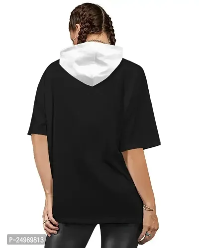 EYEBOGLER Women's Trendy Hooded Neck Half Sleeves Loose Fit Printed T-Shirt-thumb2