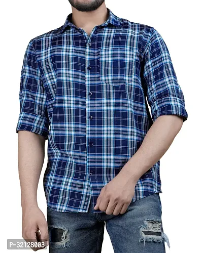 Reliable Blue Viscose Checked Long Sleeves Casual Shirt For Men-thumb0