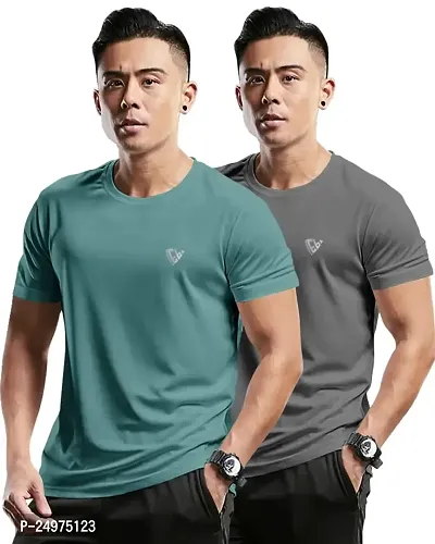 EYEBOGLER Mens Round Neck Half Sleeve Solid Dry Fit Tshirt Pack of 2