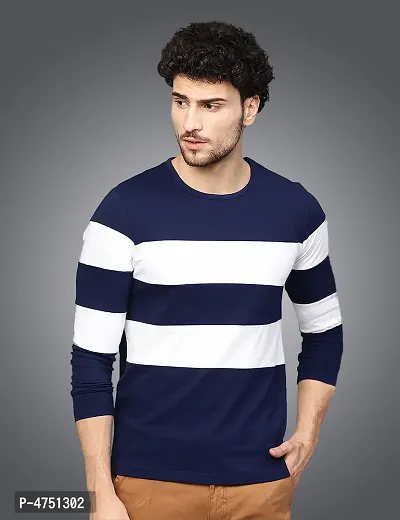 Stylish Cotton Multicoloured Striped Round Neck T-shirt For Men-thumb0