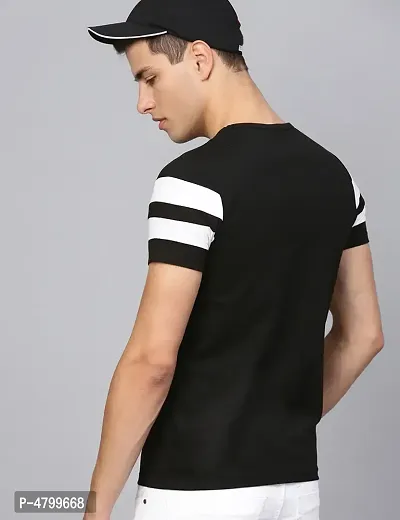 Trendy Black Striped Cotton Round Neck T-Shirt For Men-thumb3