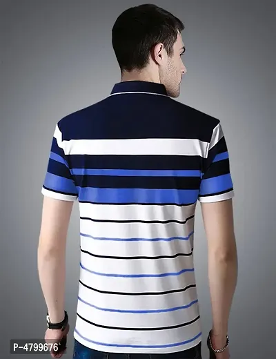Trendy Blue Striped Cotton Polo T-Shirt For Men-thumb3