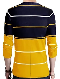 Trendy Yellow Striped Cotton Round Neck T-Shirt For Men-thumb1