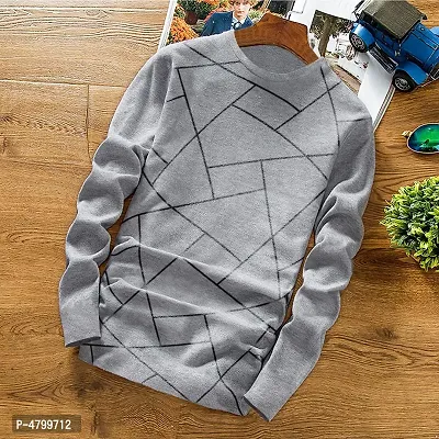 Trendy Grey Printed Cotton Round Neck T-Shirt For Men