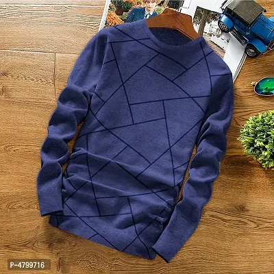 Trendy Navy Blue Printed Cotton Round Neck T-Shirt For Men