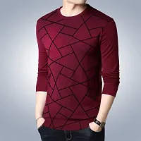 Trendy Maroon Printed Cotton Round Neck T-Shirt For Men-thumb2