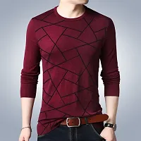 Trendy Maroon Printed Cotton Round Neck T-Shirt For Men-thumb1