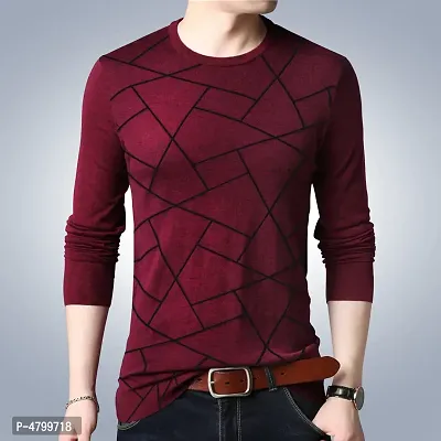 Trendy Maroon Printed Cotton Round Neck T-Shirt For Men-thumb2