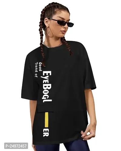 EYEBOGLER Women's Trendy Round Neck Full Sleeves Loose Fit Typography T-Shirt