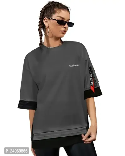 EYEBOGLER Women's Trendy Round Neck Half Sleeves Loose Fit Solid T-Shirt-thumb0