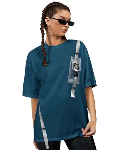 EYEBOGLER Women's Trendy Round Neck Half Sleeves Loose Fit Solid T-Shirt