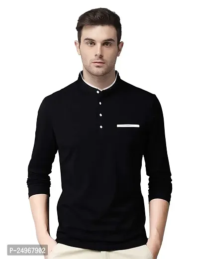 EYEBOGLER Men's Trendy Full Sleeves Henley Neck Solid T-Shirt