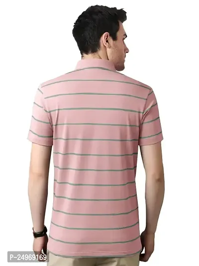 EYEBOGLER Mens Half Sleeves Regular Fit Polo Neck Striped T-Shirt-thumb2