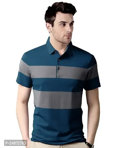 Noble Monk Mens Polo Neck Half Sleeves Color Blocked T-Shirt
