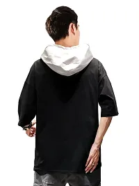 EYEBOGLER Mens Hooded Printed Cotton T-Shirt Black White-thumb2