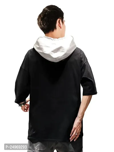 EYEBOGLER Mens Hooded Printed Cotton T-Shirt Black White-thumb3