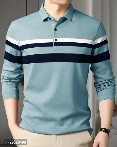 EYEBOGLER Mens Regular Fit Cotton Blend Polo Neck Full Sleeve Printed Tshirt-thumb2