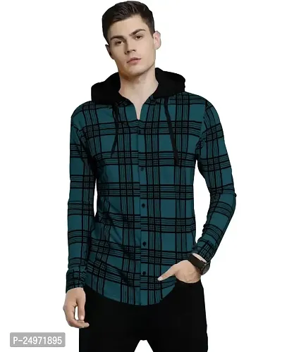 EYEBOGLER Men Checkered Hooded Neck T-Shirt-thumb0