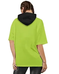 EYEBOGLER Women's Trendy Hooded Neck Half Sleeves Loose Fit Printed T-Shirt-thumb1
