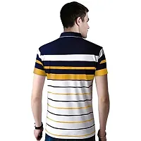 EYEBOGLER Men's Trendy Half Sleeves Polo Neck Striped T-Shirt Yellow-thumb2