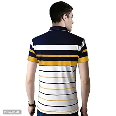 EYEBOGLER Men's Trendy Half Sleeves Polo Neck Striped T-Shirt Yellow-thumb3