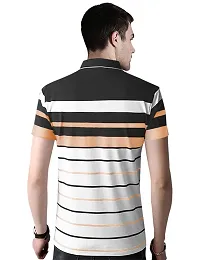 EYEBOGLER Men's Trendy Half Sleeves Polo Neck Striped T-Shirt Orange-thumb2