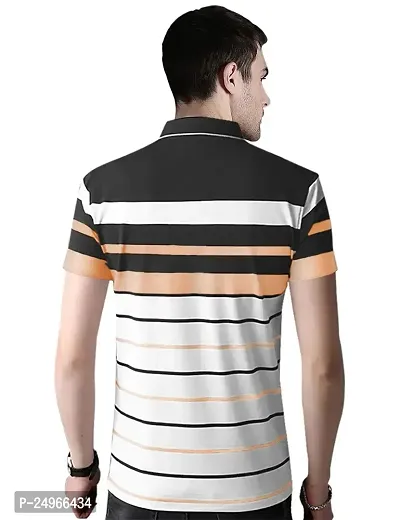 EYEBOGLER Men's Trendy Half Sleeves Polo Neck Striped T-Shirt Orange-thumb3