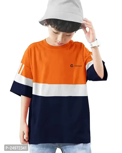 EYEBOGLER Boy's Trendy Round Neck Half Sleeves Loose FIT Colorblocked T-Shirt