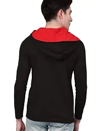 EYEBOGLER?Men Solid Hooded Neck Black Red T-Shirt-thumb1
