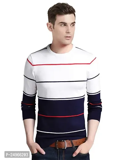 EYEBOGLER Mens Round Neck Full Sleeve Striped T-Shirt