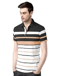 EYEBOGLER Men's Trendy Half Sleeves Polo Neck Striped T-Shirt Orange-thumb1