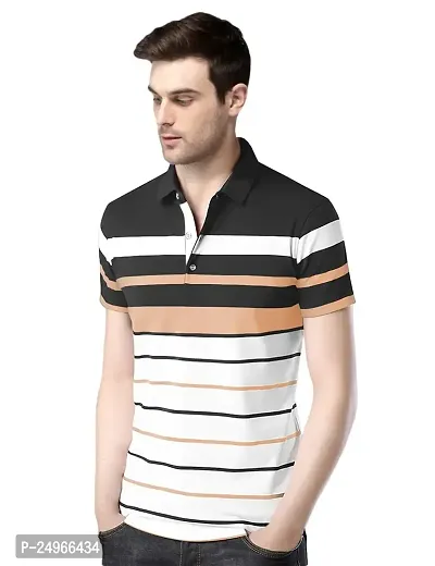 EYEBOGLER Men's Trendy Half Sleeves Polo Neck Striped T-Shirt Orange-thumb2