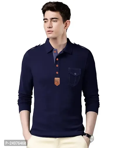 EYEBOGLER Mens Regular Fit Cotton Tshirt Navy Blue-thumb0