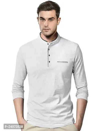 EYEBOGLER Men's Trendy Polo Neck Full Sleeves Solid T-Shirt Light Grey Black