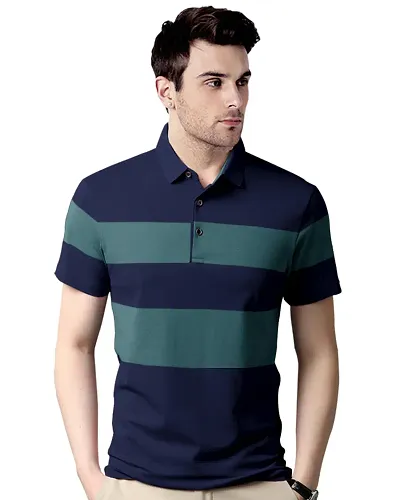 Reliable Polycotton Colourblocked Polo T-Shirt For Men