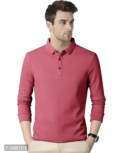 EYEBOGLER Men's Trendy Polo Neck Full Sleeves Solid T-Shirt